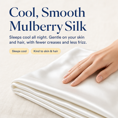 Mulberry Silk pillowcase — cool, smooth, skin-friendly fabric close-up