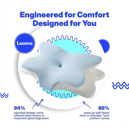 Loomo ergonomic pillow designed for comfort with improved spinal alignment and reduced neck aches