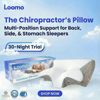 Loomo Chiropractor's Pillow with contour memory foam for multi-position support, back, side, stomach sleepers